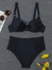 Women's Swimwear Bikini 2023 Swimsuit Women Solid Adjustable Straps Bikinis Set High Waist Beach Wear Summer Brazilian Bathing Suits XL