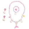 Necklace Earrings Set 5 In 1 Children Girl Jewelry Mermaid Shape Simulation Pearl Bracelet Ring Earring For Girls Accsesories