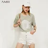 Kvinnors T-shirt AMII minimalistisk sommar Kvinnors vintage Oneck Print Loose Fit Women's Top Fit Women's T-shirt 12140428 230407