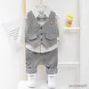 Giyim setleri yeni bahar sonbahar bebek erkek giysileri takım elbise çocuklar rahat yelek gömlek pantolon 3pcs/set toddler beyefendi kostüm çocuk izleme r231107