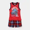 Kläderuppsättningar 2023 Baby Boy Summer Cartoon Car ärmlös T -shirt Vest Shorts Kläder Barn Utomhus Sportkläder Kids Basketboll kostymer 230407