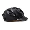 Berretti Cappello ottagonale in vera pelle Ragazza Berretti vintage da ragazzo Berretto da pittore autentico Donna Berretto stile inglese Boinas nero