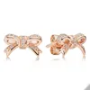 Rose Gold Bow Stud Earrings for Pandora 925 Sterling Silver Wedding designer Earring Set Jewelry For Women Girlfriend GIft bowknot earring with Original Box