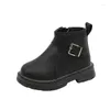 Bottes de style français pour filles, chaussures élégantes avec sangle à la cheville, fermeture éclair latérale, plate-forme pour enfants, G07263