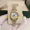 Echtes Foto mit Boxpapieren Ladies Watch Women 26mm Automatisch 179173 Diamond Lünette Kleid 18K Gelbgold Armband Mechanische Uhren Armbanduhren