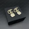 heiße Designer 18 Karat Gold überzogene Marke Doppelbuchstaben Stud Clip Kette geometrische berühmte Frauen 925 Silber Kristall Strass Ohrring Hochzeit Jewerlry