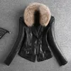 Kvinnor läder 2023 Spring Autumn Women Jacket Real Fur Slim Short Motorcycle Coat