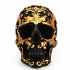 Dekorativa föremål Figurer Harts Tillverkad svart Skull Head Gold Carving Halloween Party Decoration Skull Sculpture Decoration Home Decoration 230406