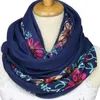 Scarves Hijab Cap Embroidered Floral Ethnic Style Cotton Linen Scarf Female Wraps Bohemian Shawl Korean