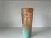 ABD Stok 24oz Starbucks Kupalar Logo ile yanardöner Bling Rainbow Unicorn Denizkızı Tanrıça Çivili Soğuk Kupa Tumbler Kahve Kupası Saman