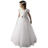 Flickaklänningar White Lace Belt Tulle Flowle Dress Wedding Elegant Little Child First Eucharist Celebration Party