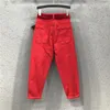 女子ジーンズ2023ファッション秋の赤いハーレムカジュアルパンツホールズボンハイウエストボーイフレンド