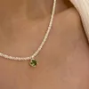 Pendant Necklaces Xxixx Minimalist Sparkling Green Necklace Clavicle Chain High-end Retro Style Light Luxury Niche X-189