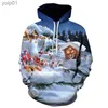 Moletom com capuz masculino outono inverno natal boneco de neve natal veado 3d impresso moletom unissex personalidade casual esporte com capuz roupas infantis topsl231107