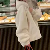 Kvinnors päls vit lamm faux jacka kvinnor med huva raglan ärm blixtlås koreanska modekläder för kvinnor 2023 Löst passande kappa