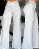 Spodnie damskie letnie kobiety eleganckie wysoką talię rozszerzone biuro Crisscross Sheer Mesh Patch Casual Spoders żeńskie ubrania
