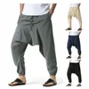 Herrenhose Baumwollfaden Jogger Herren locker sitzend Hippie Bohemian Zigeuner Aladdin Cargohose Yoga Haremshose 413-4 230407