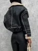 Jaquetas femininas mulheres jaqueta de motociclista de couro falso com pele falsa aparada gola vintage moto casaco quente inverno outerwear j231107