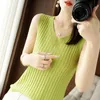 CAMISOS Tanks Ice Silk Break Tank Top Autumn Sweater Top V-Neck Slim Fit Sexy mouwloze gebreide bodem shirt gebreide tanktop 230407