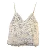 Tanques femininos Mulheres verão Casual Casual Strap Strap Tampa Bordado Bordado Floral Lace V Camisole Veia através da Mesh Cobrimento