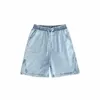 Mäns jeans retro ljus denim shorts mens sommar tunna raka löst casual byxor hip hop män