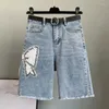 Kvinnors jeans urior 2023 sommar mångsidig hög midja nagelpärlad paljett bowknot denim shorts kvinnor tunna capris byxor