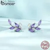 Stud Bamoer Genuine 925 Sterling Silver Roxo Ramo Brincos para Mulheres Jóias Finas Mulheres Declaração Ear Studs Amizade Presente YQ231107