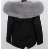 女性のトレンチコートMaomaokong Natural Real Raccoon Fur Collar Winter Coat Women Black Parkas Faux Lining Jacket