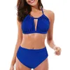 Women's Swimwear Women's High Waisted Halter Neck Strap Bikini Scoop Swimsuit Two Pieces Cutout Bathing Suit