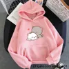 Kvinnors hoodies tröjor persika katt kawaii kläder estetiska hoodie 2021 söta rosa toppar överdimensionerade tröja kvinnor tecknad tryck unisex varm streetwear 0407h23