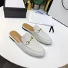 Designer Mules tofflor Kvinnor Loafers äkta lädersandaler GGITY Half Drag Princetown Metal Chain Cowhide Men Slides Trainer 12