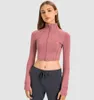 Dames Yoga-outfits L-08 Cropped Workout Sportjas Fitnessjassen Sneldrogend Activewear Top Effen Rits Nieuwe stijl Hoge kwaliteit Absorberend en ademend