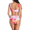 Menas de banho feminina Mulheres amarram corante dividido Print Bandage Swimsuit High Push Up Bikin