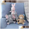 Plüschpuppen Plüschpuppen Gestrickte Spielzeuge Hase Bär Dinosaurier Elefant Kaninchen Plaid Strick Gefüllte Dekor Kissen Tierfotografie Neugeborenes Kind G Dhrkd