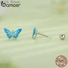 Stud Bamoer 925 en argent Sterling bleu papillon boucles d'oreilles pour les femmes insecte fleur oreille goujons mode tout-match bijoux cadeaux YQ231107