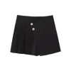 Damskie spodenki dla kobiet 2023 Fashion Front Plated Detale Fałszywe przyciski Asymetryczne hem Black Skort Office eleganckie wysokie talia