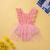 Rompers Baby Girl Lace Ruffel Mouwess V Back Bodysuit Cute Born Desse 230407