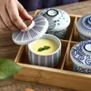 Bowls Japanese Ceramic Small Soup Bowl With Lid Baby Steamed Egg Retro Style Blue Kitchen Tableware Supplies