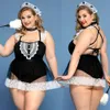 Plus Size Maid Uniform Cosplay Lingerie Set Black Lace Women S Dress Underwear Sexy Role Play Outfits Erotic Costumes