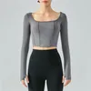 Aktiva skjortor Sexig Slim Women's Yoga Fitness Jacket snabb torr löpning skjorta andas träning topp t-shirt