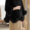 Manteau d'hiver en laine d'agneau pour femme, manteau en Patchwork à Faux col, Vintage Jaqueta Feminina, mode coréenne, veste courte N101