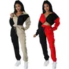 Kvinnors hoodies Två stycken Set Color Patchwork Fleece Women Tracksuits Långärmad dragkedja Hooded Sweatshirts Crop Top Cargo Pants Jogger