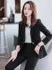 Damen Zweiteilige Hose Frauen Blau Marine Schwarz Formaler Blazer Hosenanzug Weibliche Feste Jacke und Hose 2 Set für Büro Damen Winterarbeit