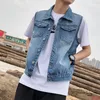 Gilets pour hommes sans manches Denim Vest Hommes Casual Veste Élégant Revers Ripped Trous Poches pour un