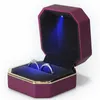 Configurações de jóias Caixa de anel duplo Casamento Veludo Caso Organizador Presente com luz LED para engajamento da proposta Porta Joias 230407