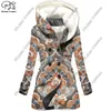 Women's Trench Coats 3D Printed Retro Tattoo Hooded Fleece Jacket Warm Winter Casual Gift Series F-12