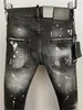 Mens Jeans 2023 fashion brand mens washing worn out torn paint locomotive jeans 9859 230406