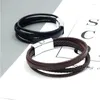 Bracelets à maillons en cuir pour hommes, style Hip Hop noir, boucle magnétique en acier inoxydable, bijoux multiples, breloque, vente en gros