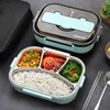 Bento Boxes Lunchbox mit 4 Gittern, auslaufsichere Bento-Box aus Edelstahl 304, Mikrowellenbox, Picknick-Aufbewahrungsbox, warm, 230407