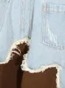 Kadın Tulumları Yük atanlar Eam Kahverengi Denim Kısa Blazer Geniş Bacak Pantolon İki Parça Takımlı Yakası Uzun Kollu Kadınlar Moda Bahar Sonbahar 2023 7AB2008 231107